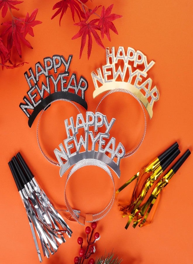 yeabwps 24 PCS New Years Eve Party Supplies 2026, Happy New Year Headband Tiara Noise Makers Party Favors Gold Sliver - Image 4